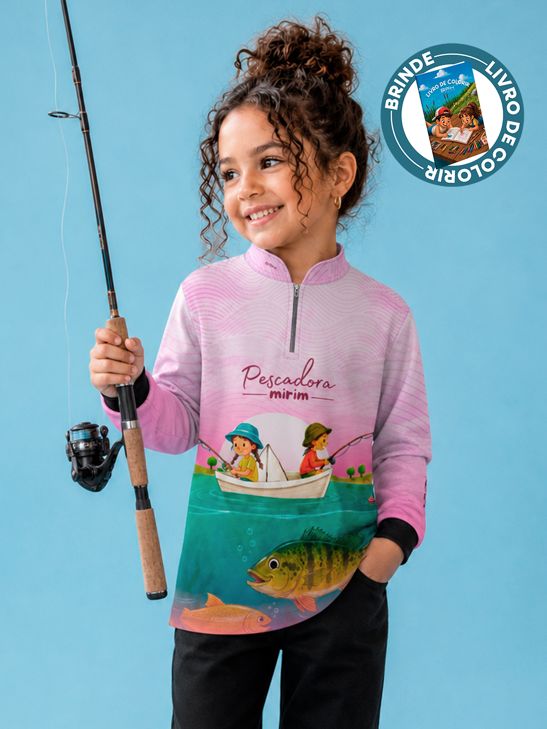 Camisa Infantil Brk Pescadora Mirim Rosa Claro com Proteção UV50+