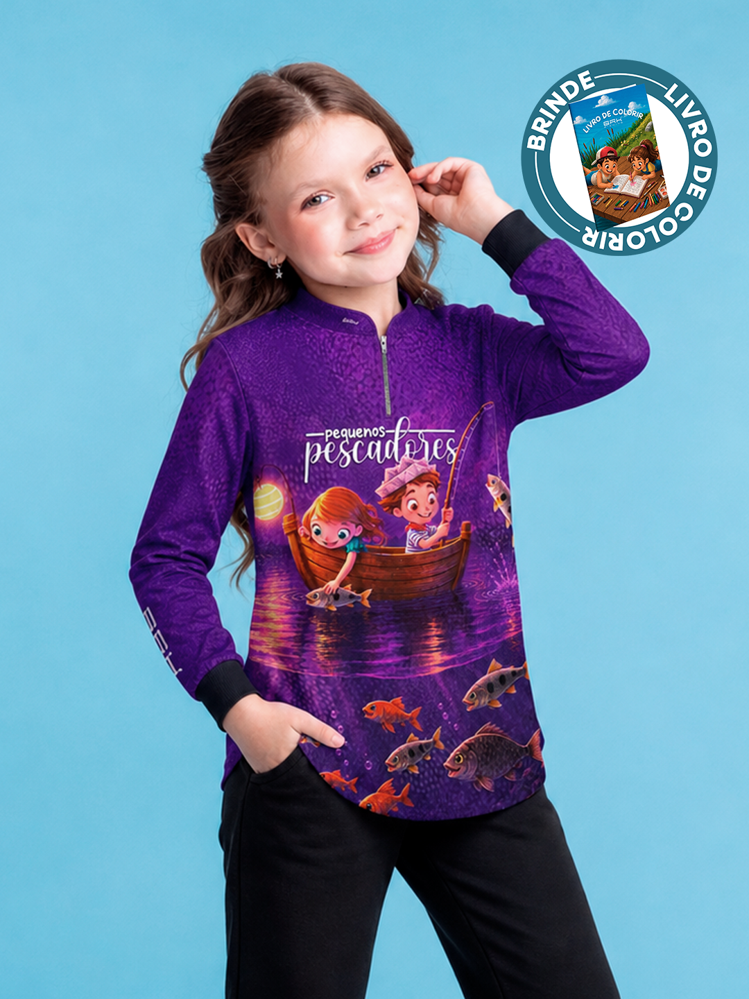 Camisa Infantil Brk Pequenos Pescadores Roxo com Proteção UV50+