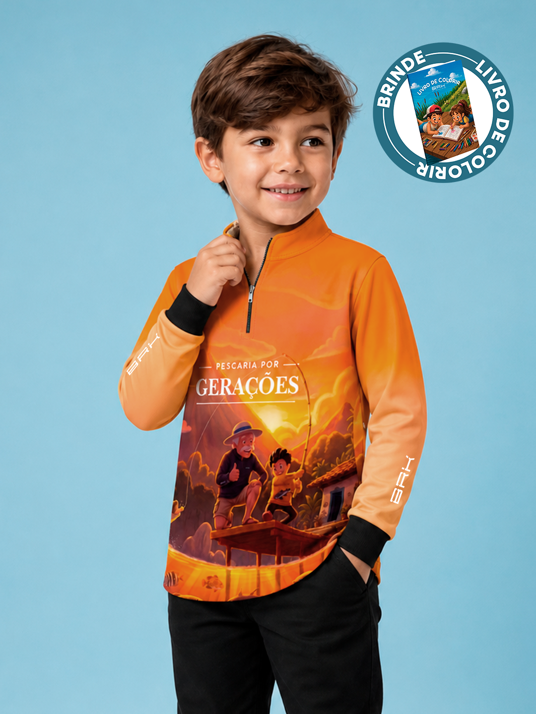 Camisa Infantil Brk Pescaria por Gerações Laranja com Proteção UV50+