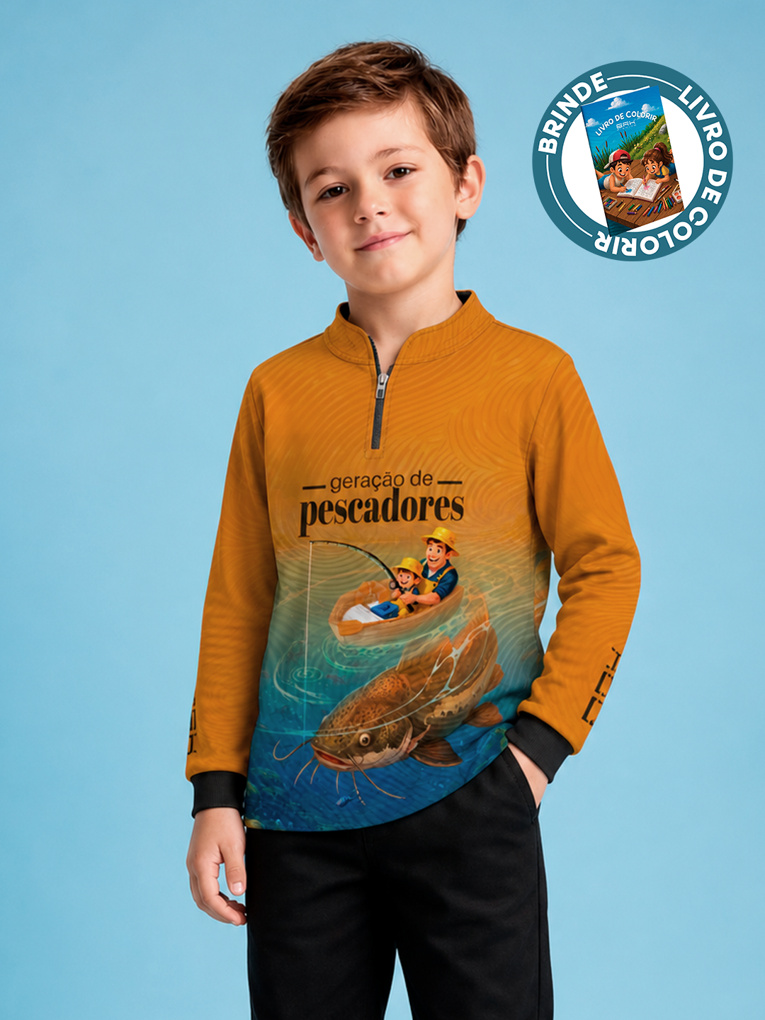 Camisa Infantil Brk Geração de Pescadores Laranja com Proteção UV50+
