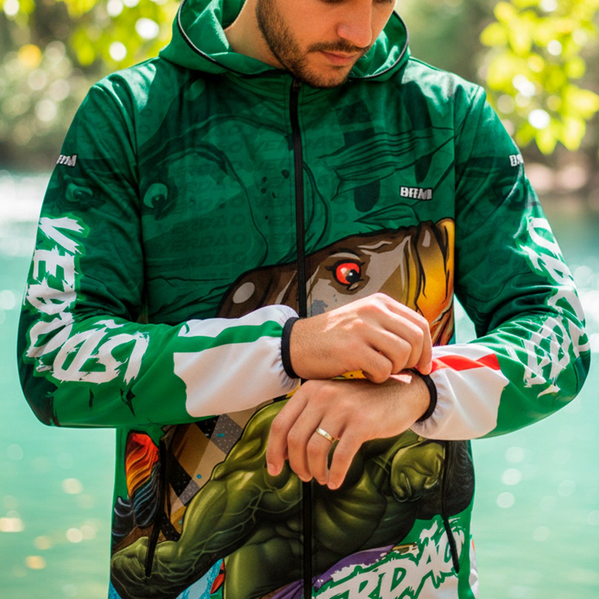 Jaqueta Corta Vento Brk Tucunaré Açu Futebol 79 Repelente à Água com UV50 Brk Fishing