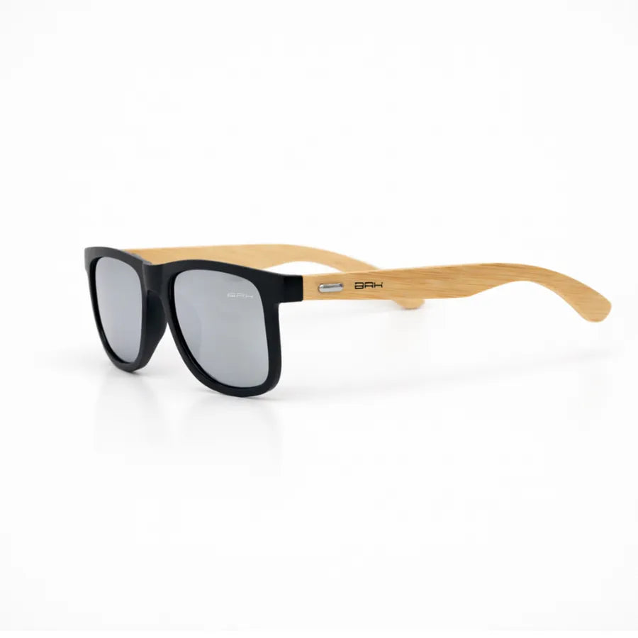 Óculos de Sol Brk Quadrado Preto com Haste em Bambu e Lente Polarizada Fumê UV400