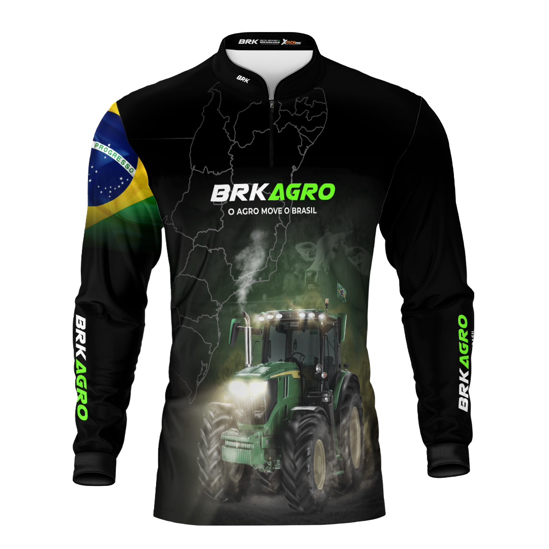 Camisa Agro Brk Preta O Agro Move o Brasil Trator com Proteção Solar UV50+