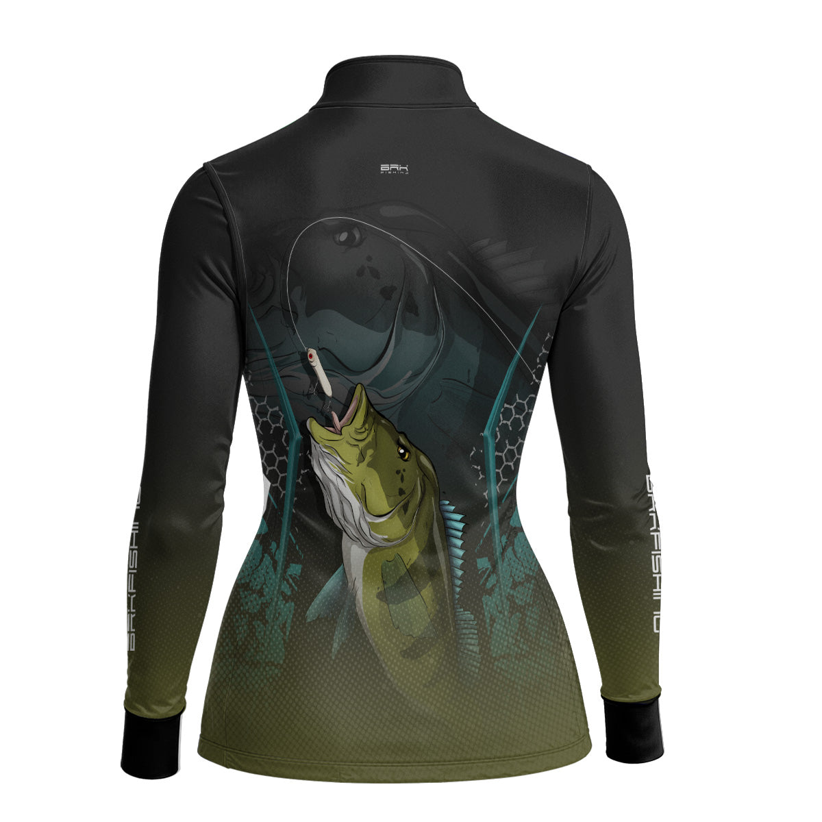 Camisa Feminina de Pesca Azul e Preta Brk Tucunaré Azul com UV50+