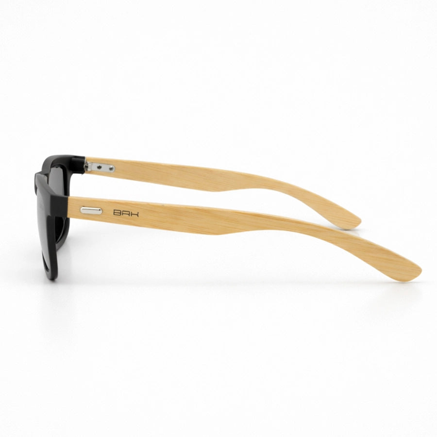 Óculos de Sol Brk Quadrado Preto com Haste em Bambu e Lente Polarizada Fumê UV400