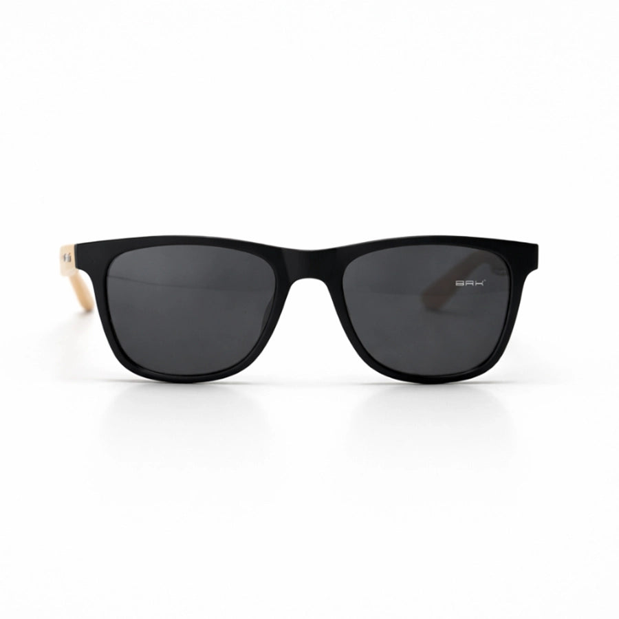 Óculos de Sol Brk Quadrado Preto com Haste em Bambu e Lente Polarizada Fumê UV400