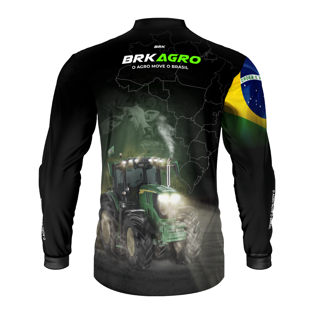Camisa Agro Brk Preta O Agro Move o Brasil Trator com Proteção Solar UV50+