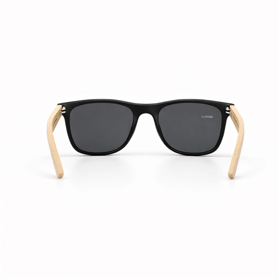 Óculos de Sol Brk Quadrado Preto com Haste em Bambu e Lente Polarizada Fumê UV400