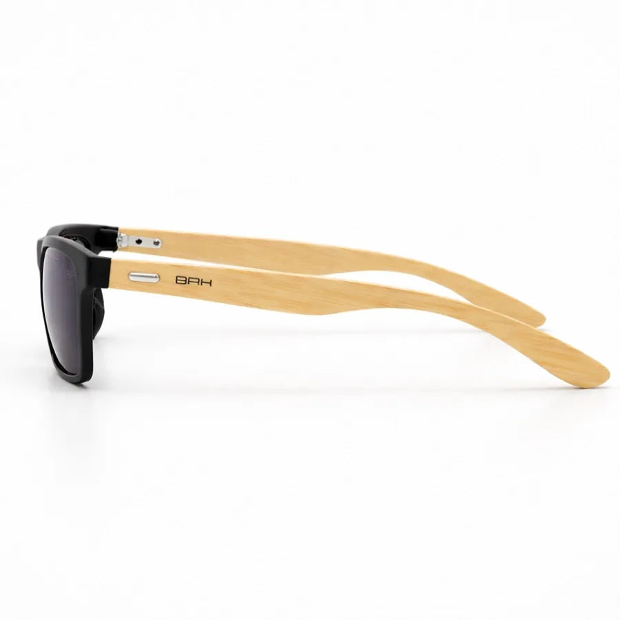 Óculos de Sol Brk Quadrado Preto com Haste em Bambu e Lente Polarizada Roxa Espelhada UV400