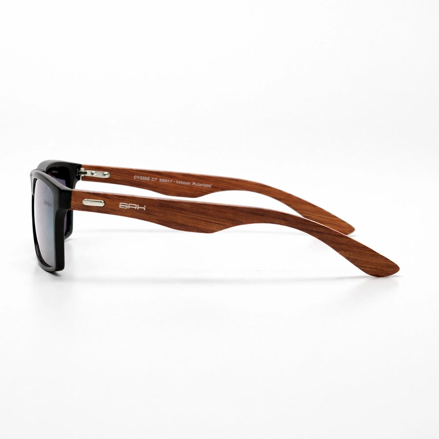 Óculos de Sol Brk Quadrado com Haste Amadeirada e Lente Polarizada Espelhada Amarela UV400