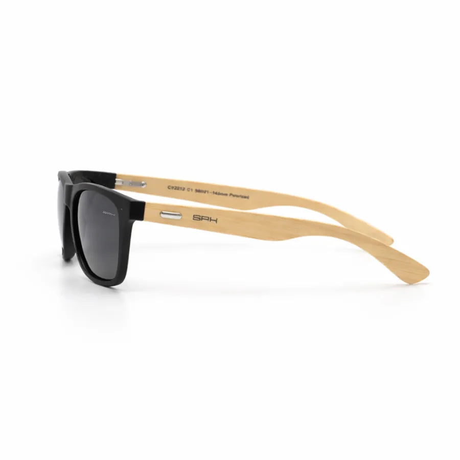 Óculos de Sol Brk Quadrado Preto com Haste em Bambu e Lente Polarizada Fumê UV400