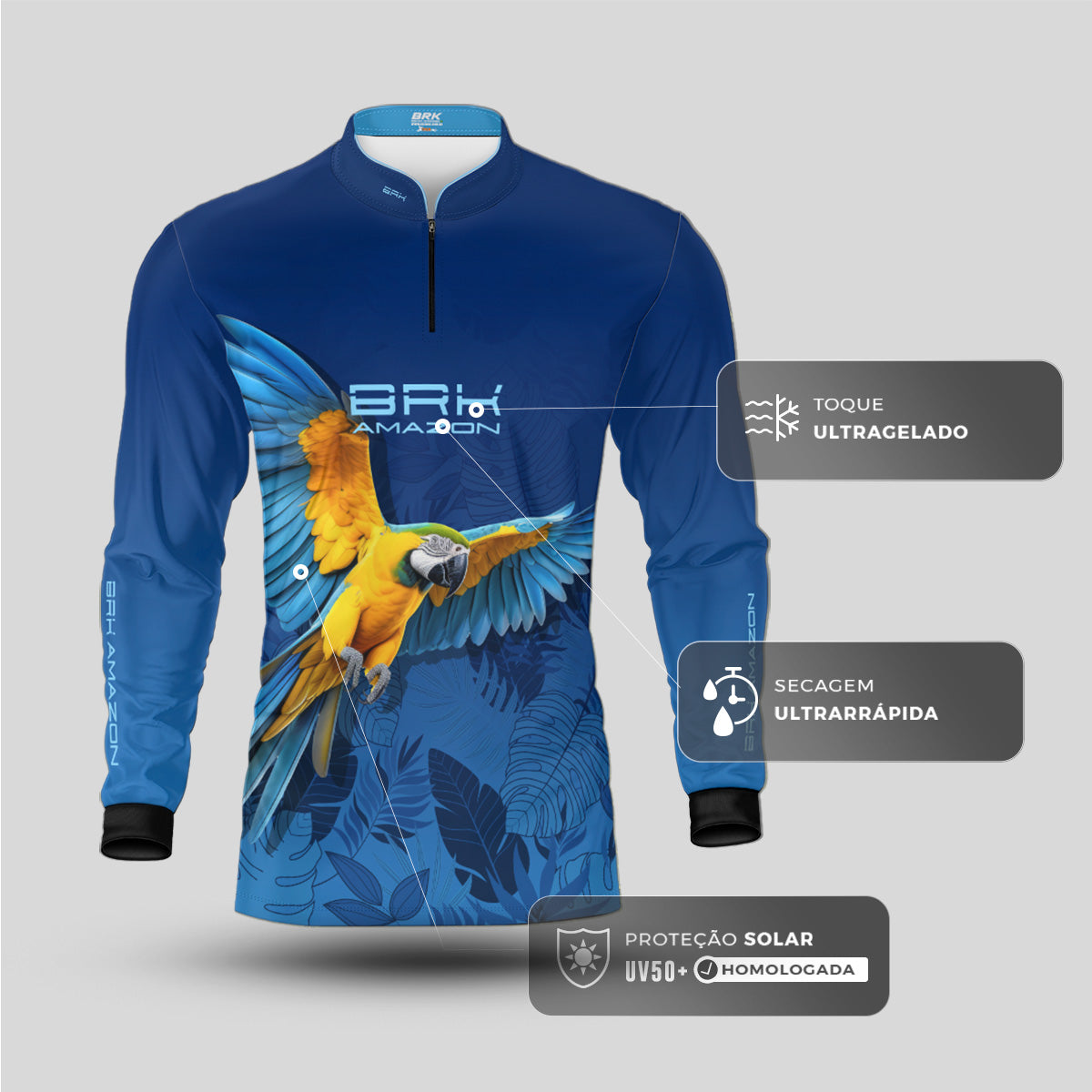 Camisa de Pesca Brk Amazon Arara Azul com Proteção UV50 Brk Fishing