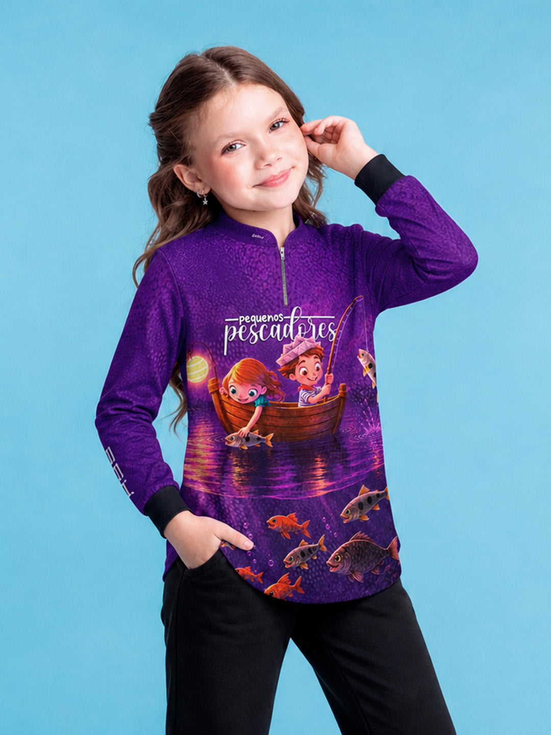Camisa Infantil Pequenos Pescadores Roxo com Proteção UV50+