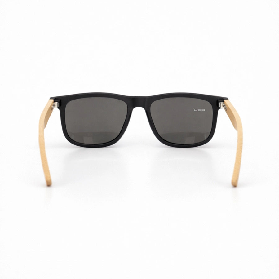 Óculos de Sol Brk Quadrado Preto com Haste em Bambu e Lente Polarizada Fumê UV400