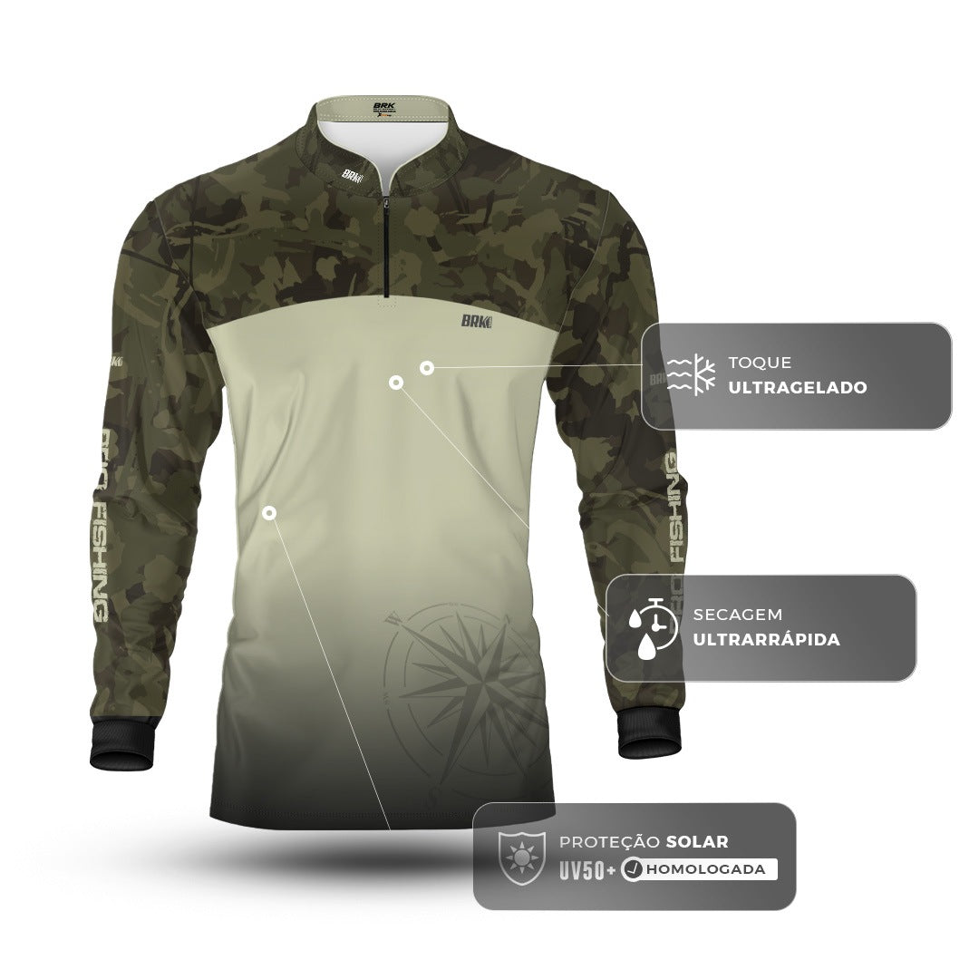 Camisa de Pesca Brk Compass Camuflado com Proteção Solar UV50+