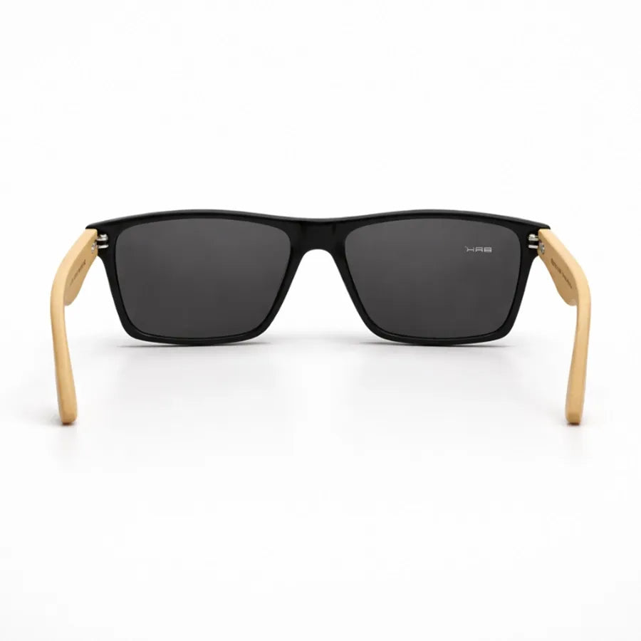 Óculos de Sol Brk Quadrado Preto com Haste em Bambu e Lente Polarizada Roxa Espelhada UV400