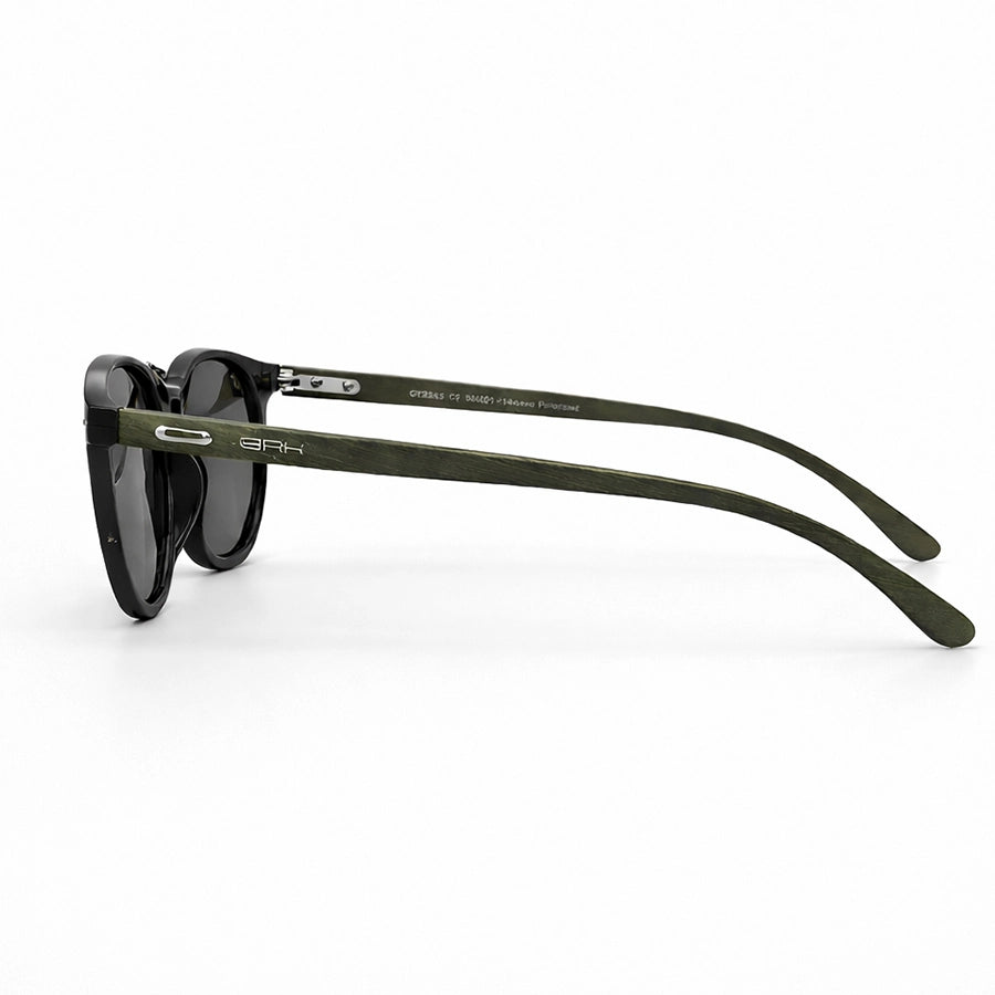 Óculos de Sol Brk Arredondado Preto com Haste Verde Militar e Lente Polarizada Cinza UV400