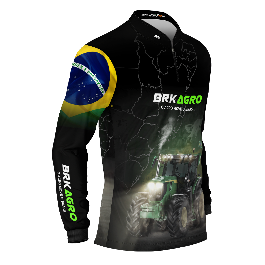 Camisa Agro Brk Preta O Agro Move o Brasil Trator com Proteção Solar UV50+