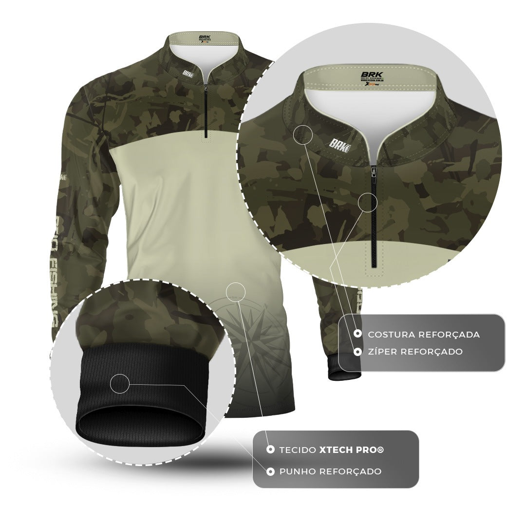 Camisa de Pesca Brk Compass Camuflado com Proteção Solar UV50+