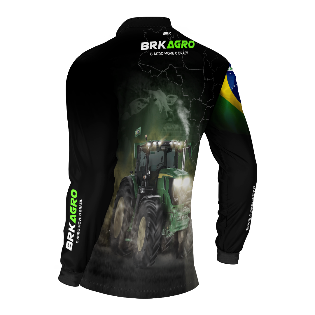 Camisa Agro Brk Preta O Agro Move o Brasil Trator com Proteção Solar UV50+
