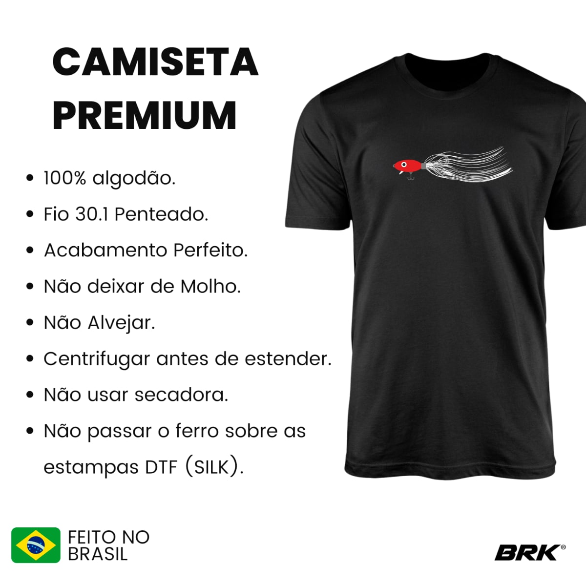 Camiseta de Pesca Brk Fishing Isca Artificial Moderna Jig Head com Algodão Premium - Brk Fishing