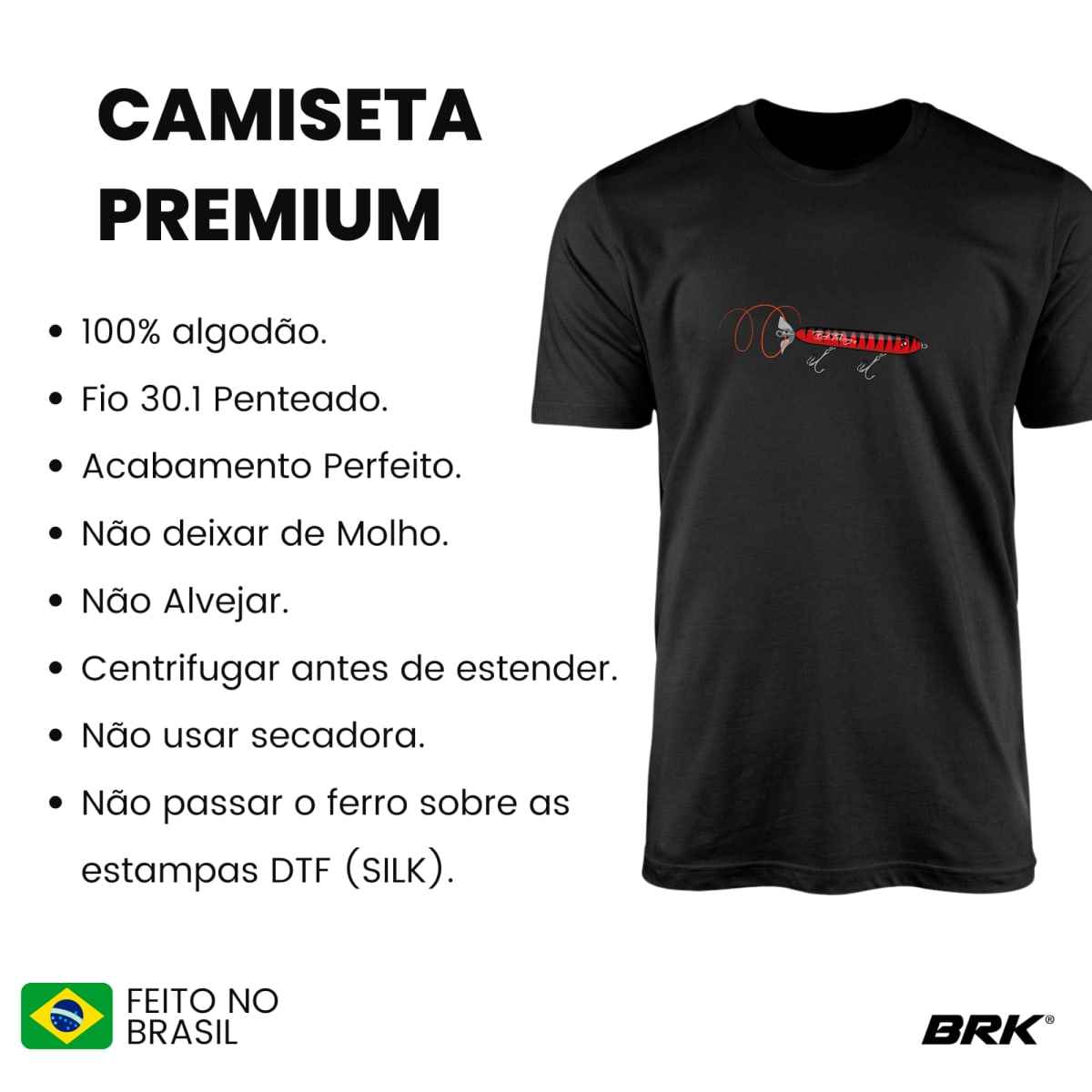 Camiseta de Pesca Brk Fishing Isca Artificial Realista com Algodão Premium - Brk Fishing