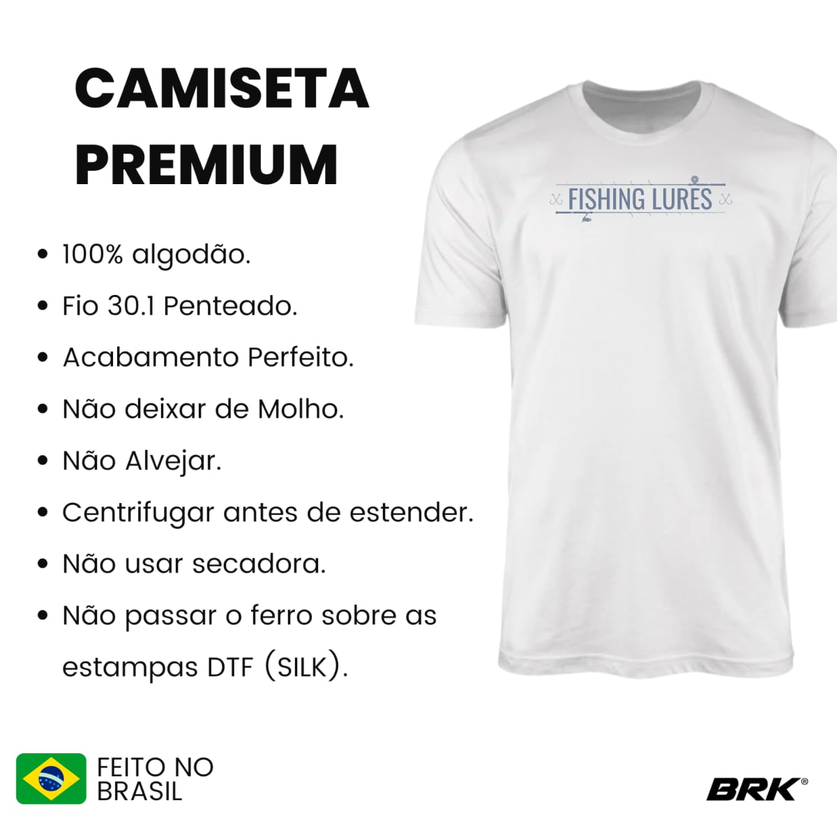 Camiseta de Pesca Brk Fishing Iscas de Pesca Lures com Algodão Premium - Brk Fishing