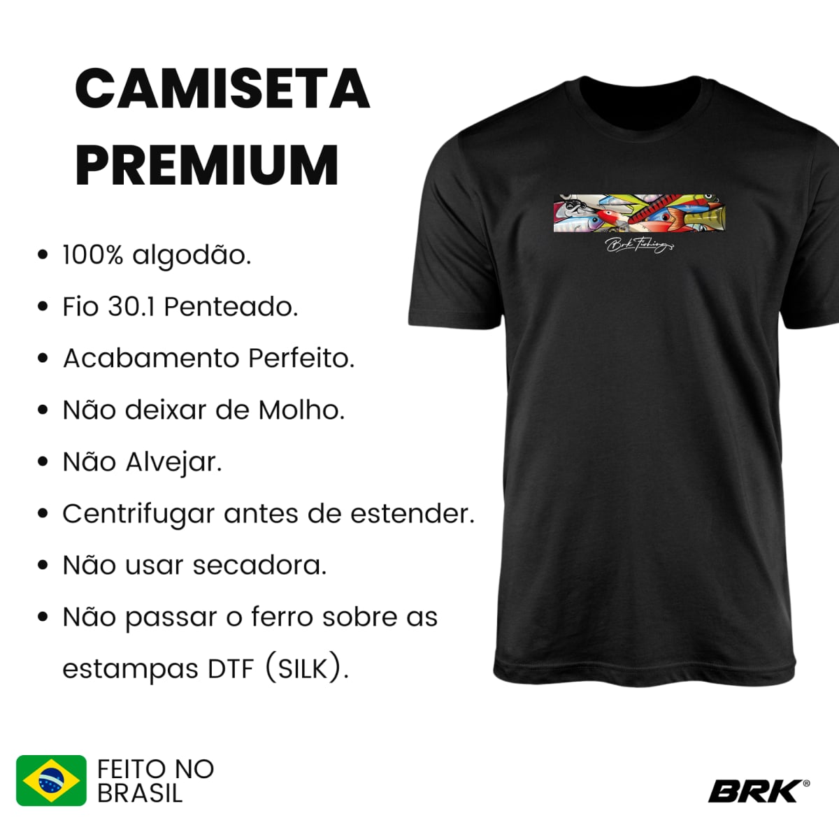 Camiseta de Pesca Brk Fishing Iscas Artificiais Vibrantes com Algodão Premium - Brk Fishing