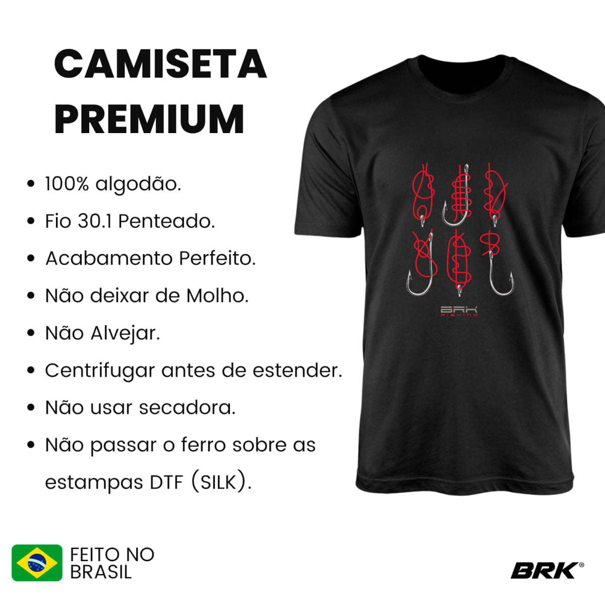 Camiseta de Pesca Brk Fishing Tipos de Nó Anzol com Algodão Premium - Brk Fishing