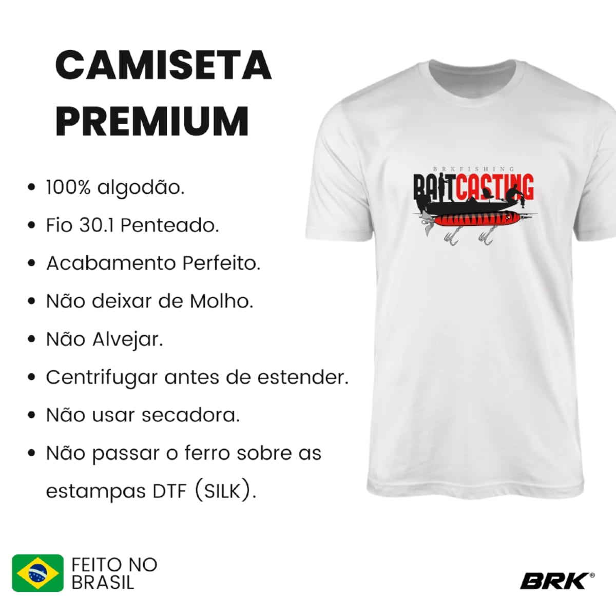 Camiseta de Pesca Brk Fishing Bait Casting com Algodão Premium - Brk Fishing