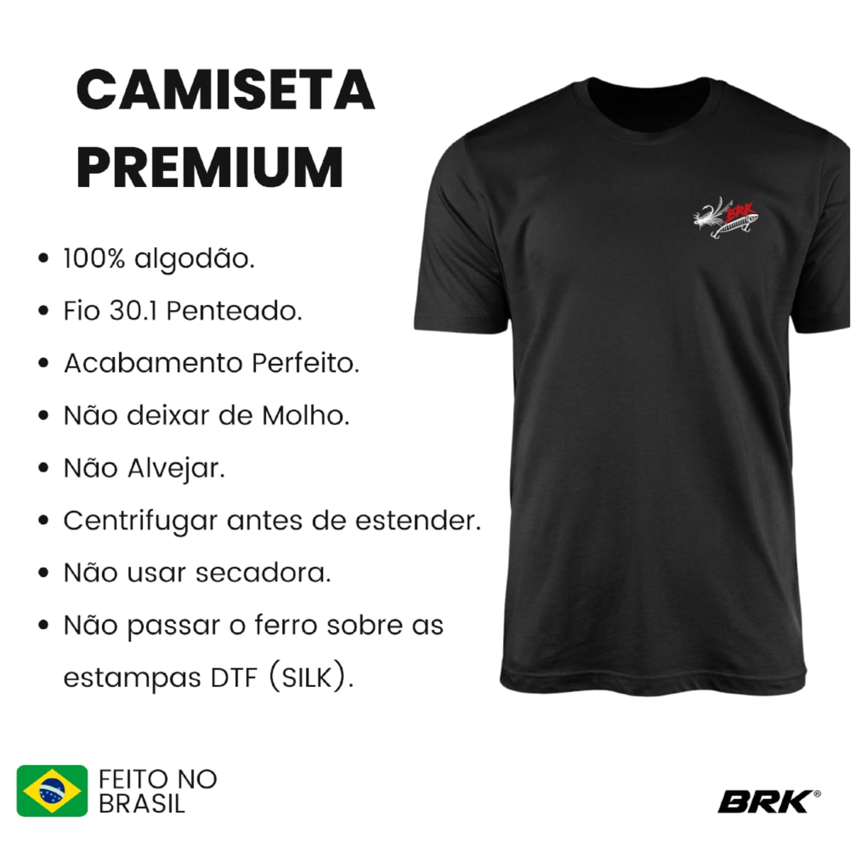 Camiseta de Pesca Brk Isca Artificial Lures com Algodão Premium - Brk Fishing