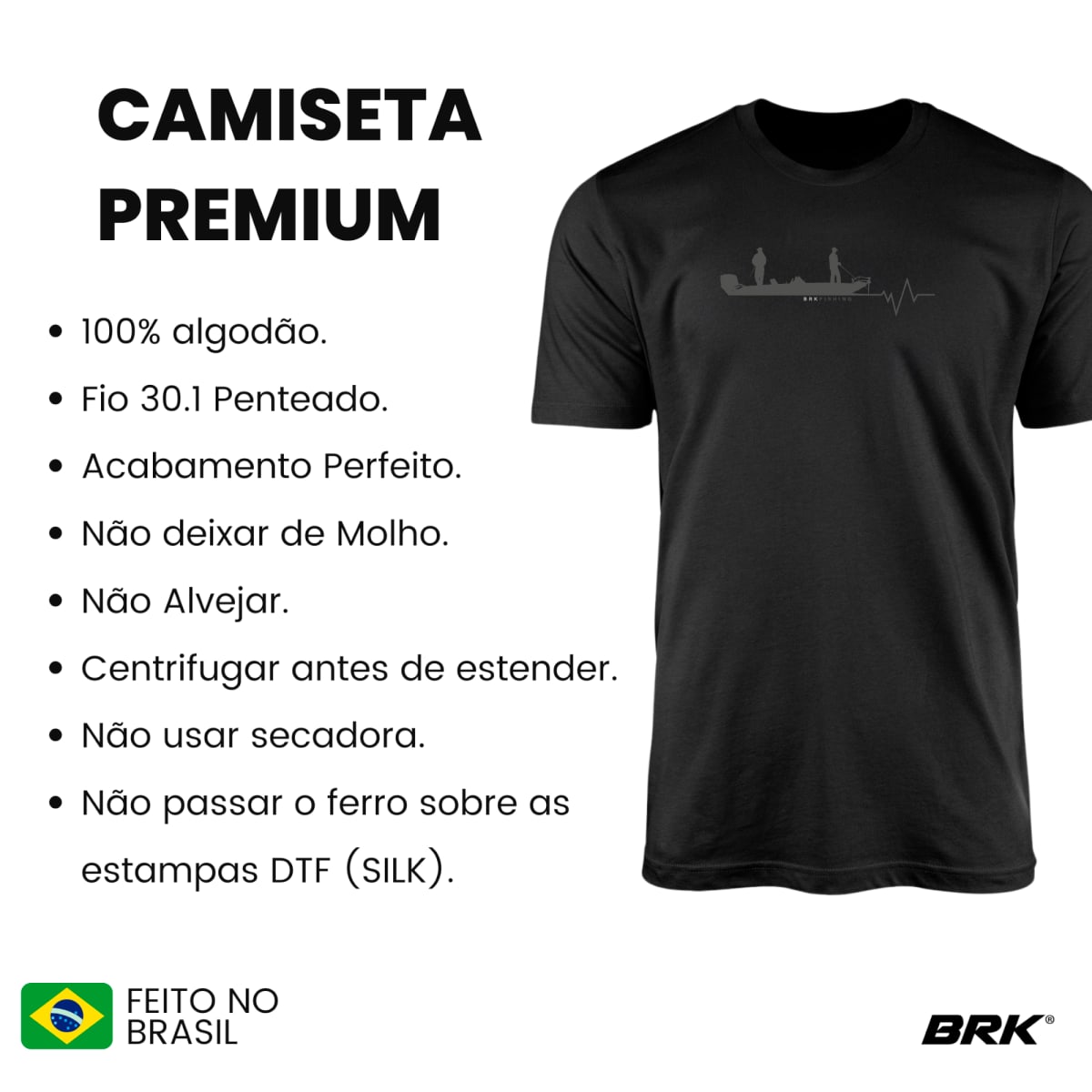 Camiseta de Pesca Brk Fishing Pescadores linha de Batimento Cadíaco com Algodão Premium - Brk Fishing
