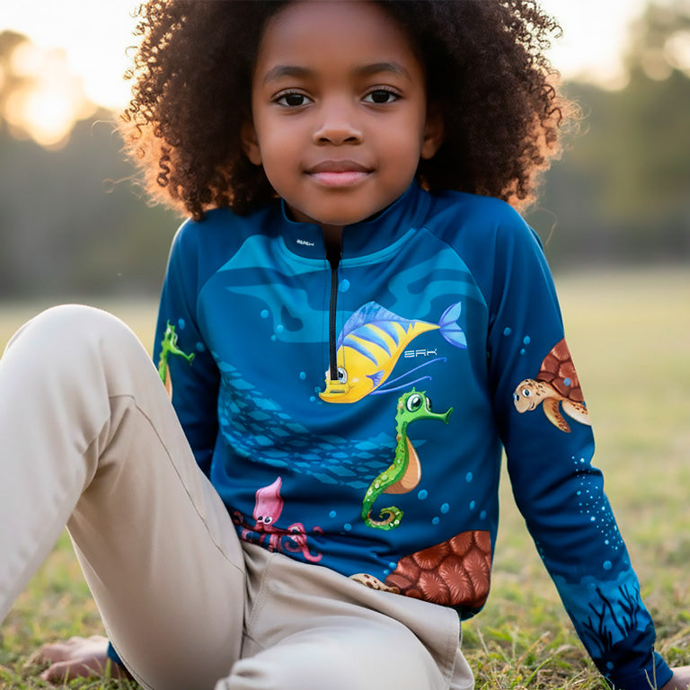 Camisa de Pesca Infantil Brk Animais Marinhos com UV50 + Brk Fishing