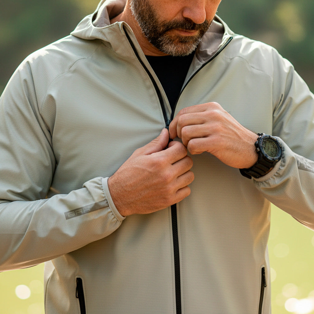 Jaqueta Corta Vento Brk Bege Cargo Repelente à Água com UV50 Brk Fishing