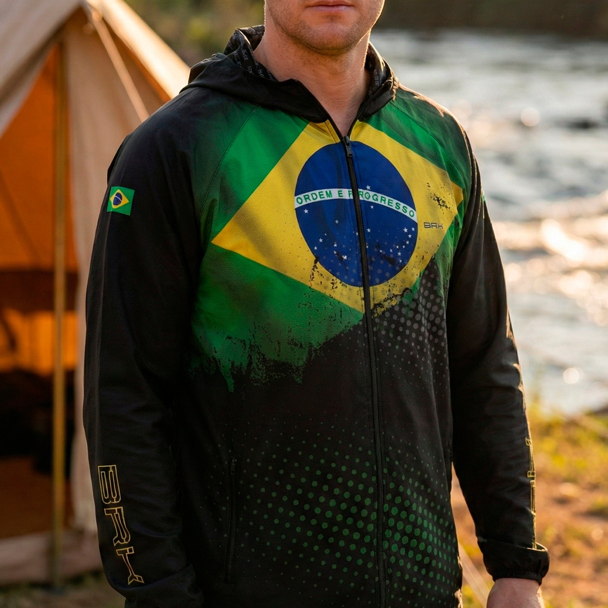 Jaqueta Corta Vento Brk Brasil Repelente à Água com UV50 Brk Fishing