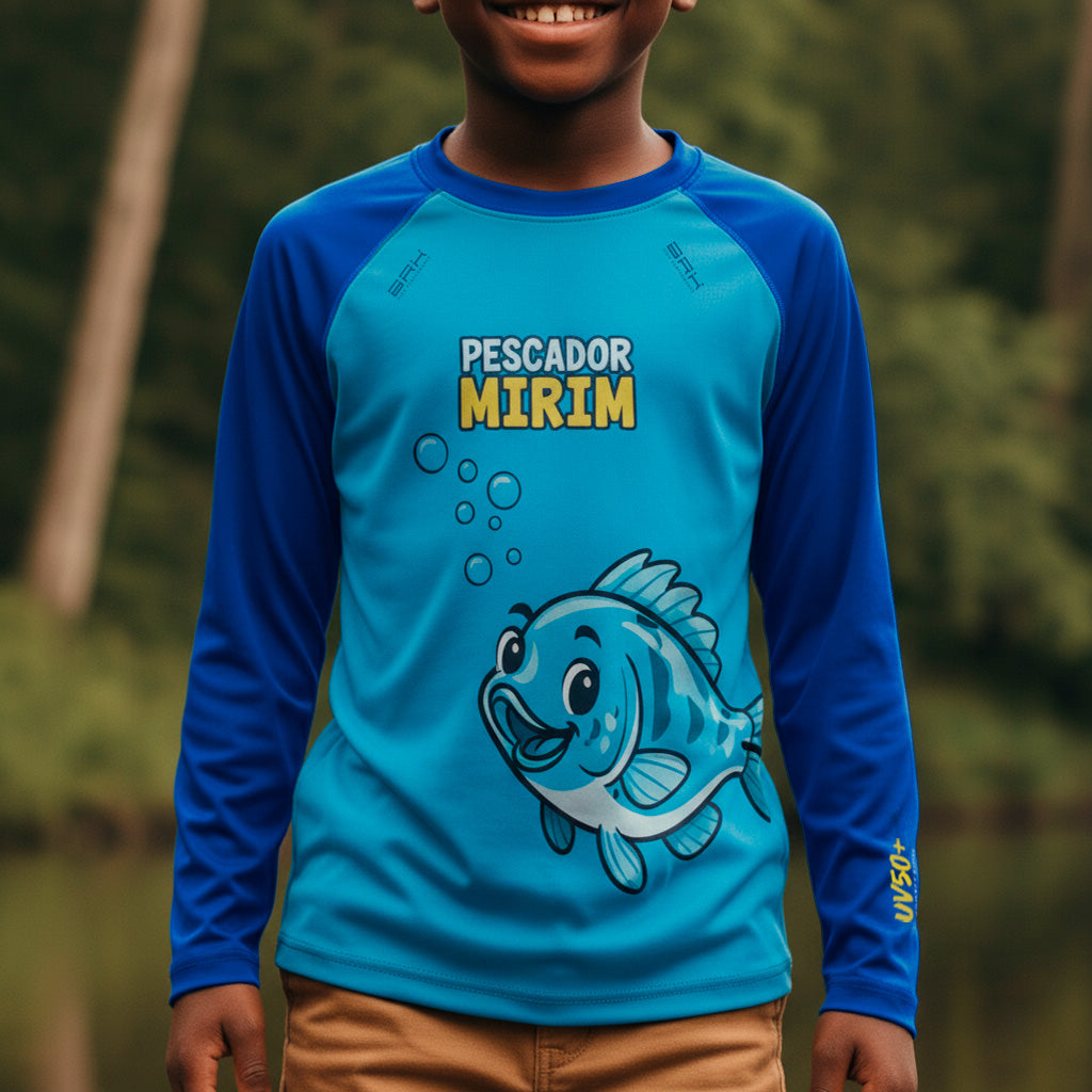 Camisa de Pesca Kids Brk Azul Pescador Mirim com Proteção UV50 Brk Fishing