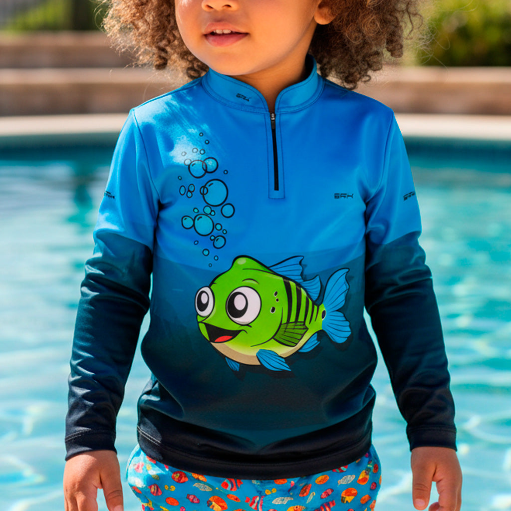 Camisa de Pesca Infantil Brk Tucuna Azul com UV50 + Brk Fishing