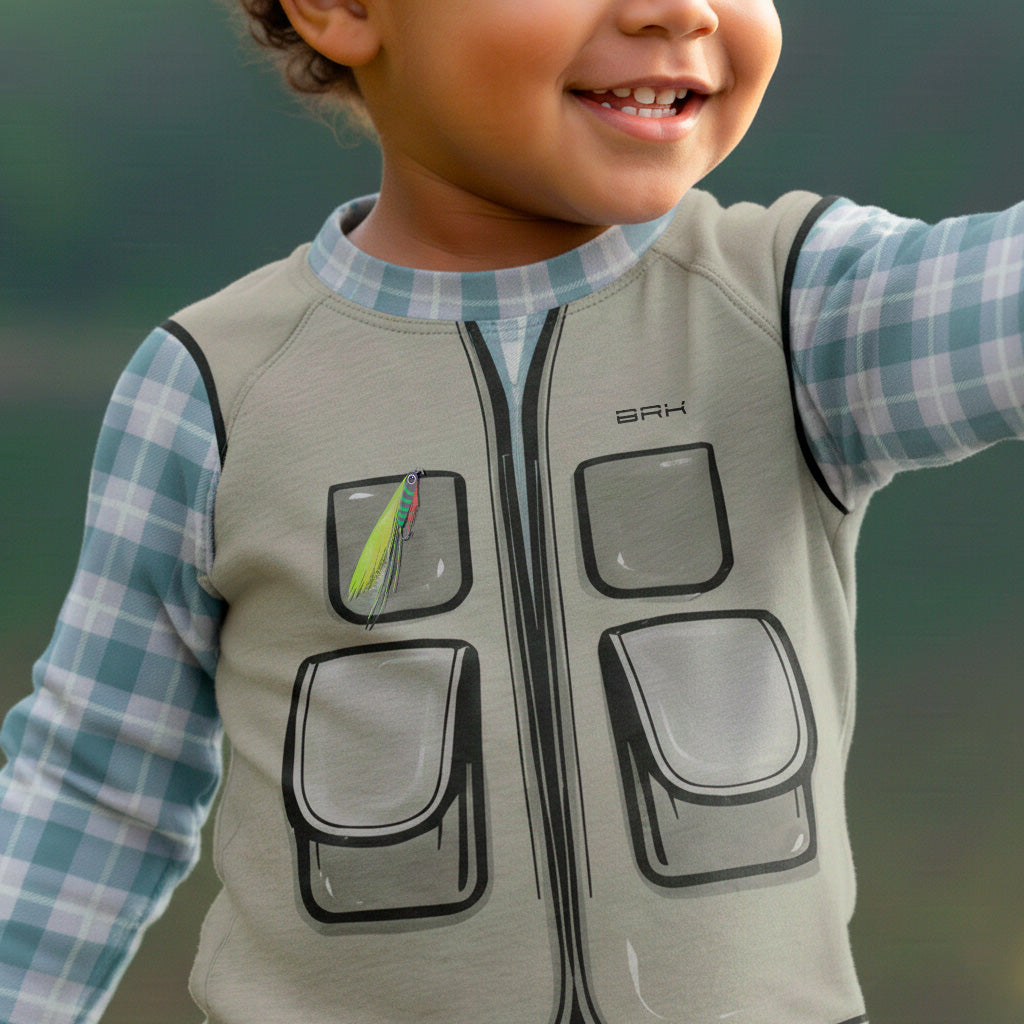 Camisa de Pesca Kids Brk Azul Pequeno Pescador com Proteção UV50 Brk Fishing