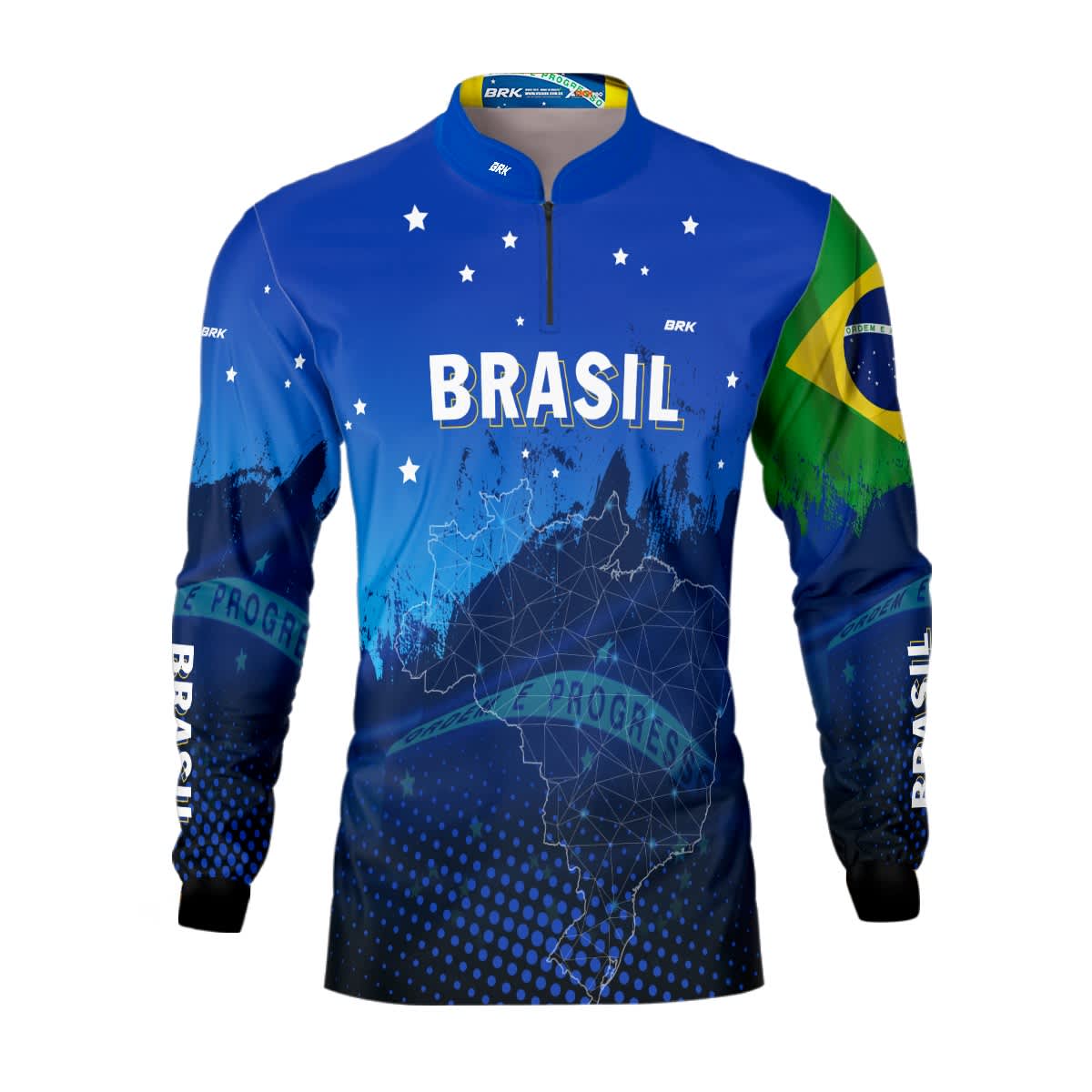 Camisa Brk Brasil Azul com Proteção Solar UV50 Envio Imediato Brk Fishing