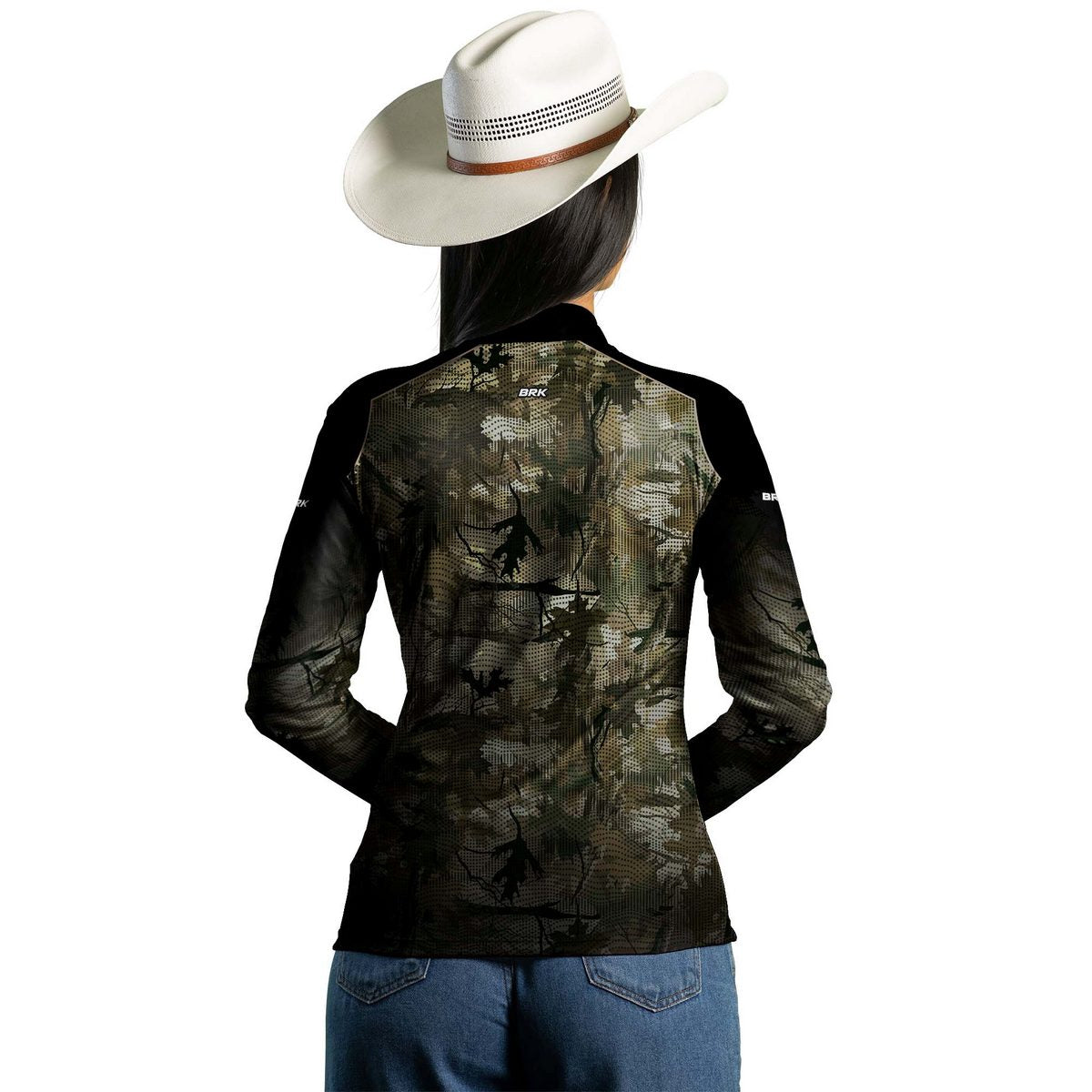 Camisa Agro Feminina Brk Camuflada Verde Folhas com Proteção Solar UV50+