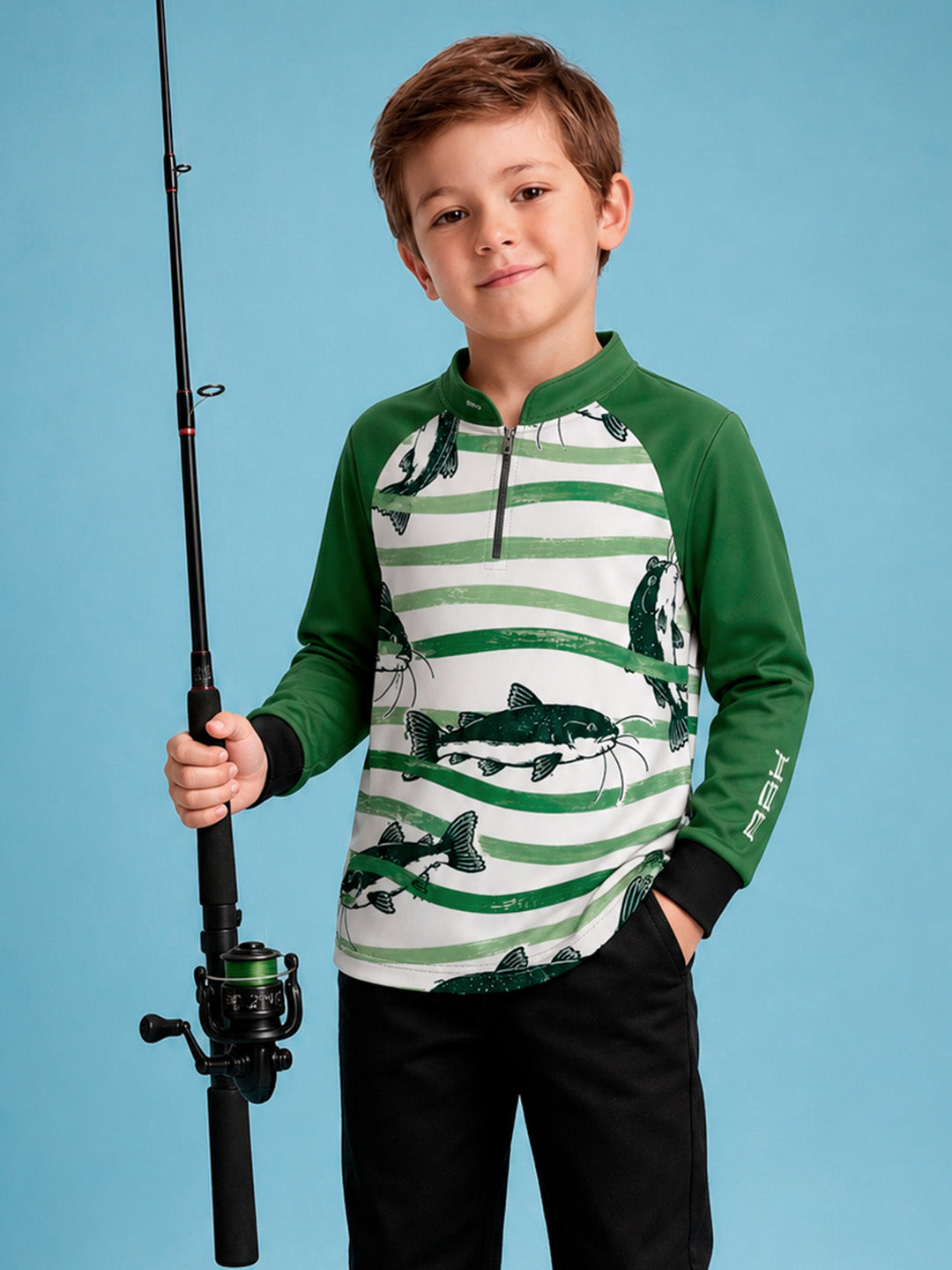 Camisa Infantil Peixe Verde com Listras com Proteção UV50+