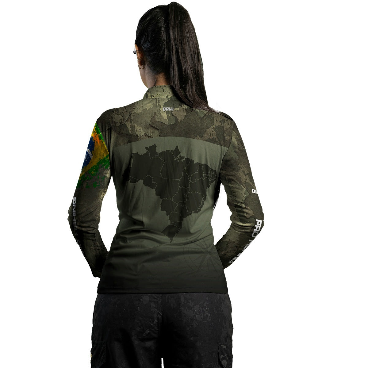 Camisa Feminina  Agro Brk Bussola Brasil Camuflada com Proteção Solar UV50+