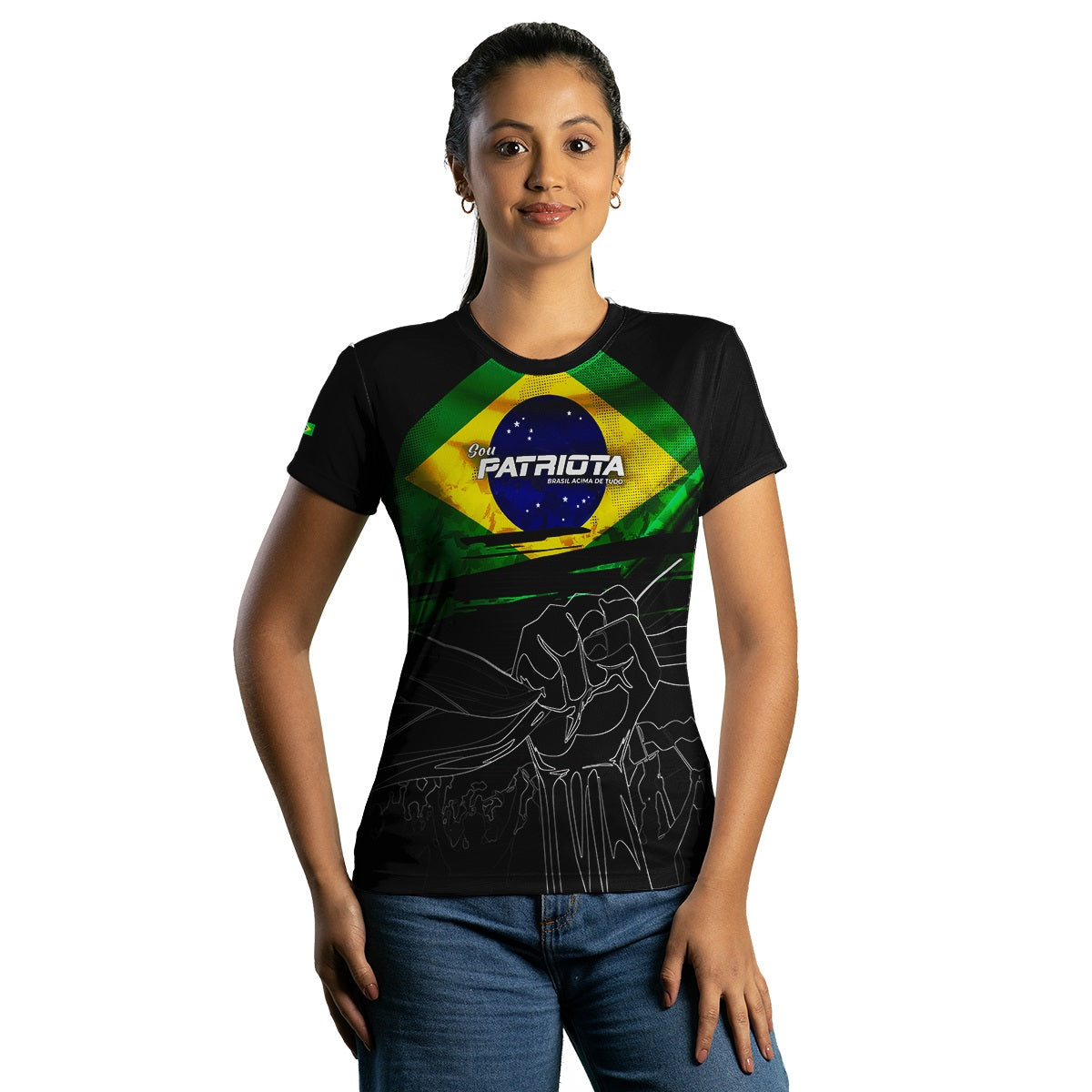 Camisa Agro Feminina Brk Brasil Patriota Preta com Proteção UV50+ - Brk Fishing