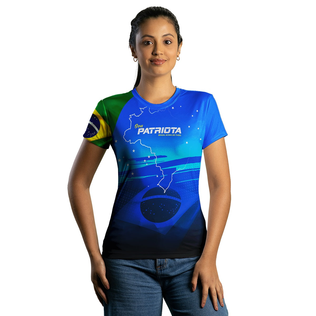 Camiseta Agro Feminina Brk Patriota Azul com Proteção Solar UV50+ - Brk Fishing