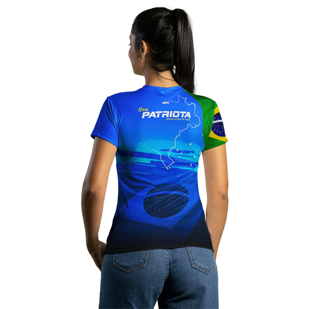 Camiseta Agro Feminina Brk Patriota Azul com Proteção Solar UV50+ - Brk Fishing