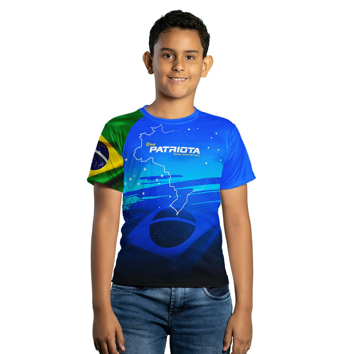 Camiseta Agro Infantil Brk Patriota Azul com Proteção Solar UV50+ - Brk Fishing