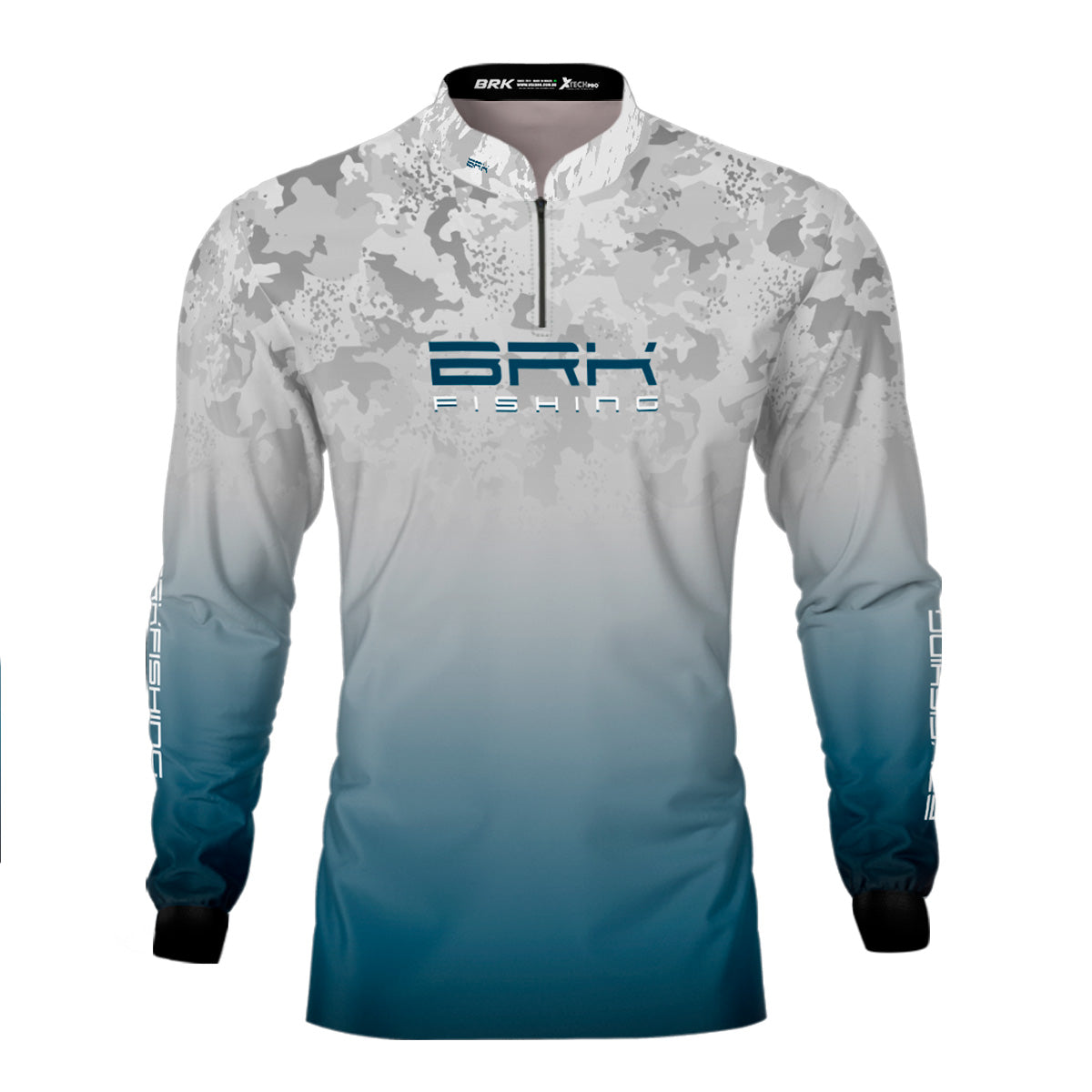 Camisa de Pesca Brk Cinza e Azul Camuflado com Proteção UV50+ Brk Fishing