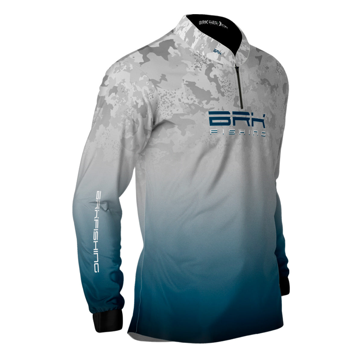 Camisa de Pesca Brk Cinza e Azul Camuflado com Proteção UV50+ - Brk Fishing