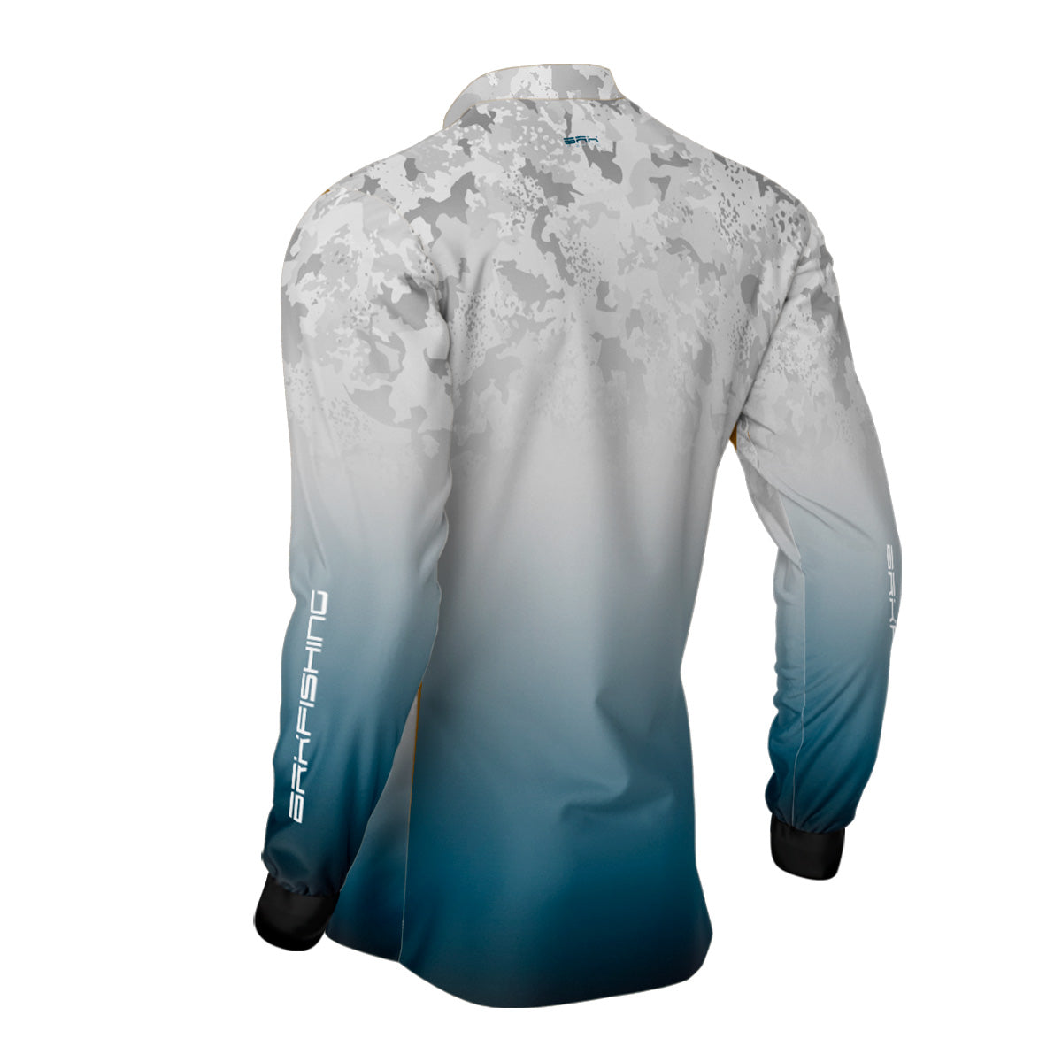 Camisa de Pesca Brk Cinza e Azul Camuflado com Proteção UV50+ - Brk Fishing