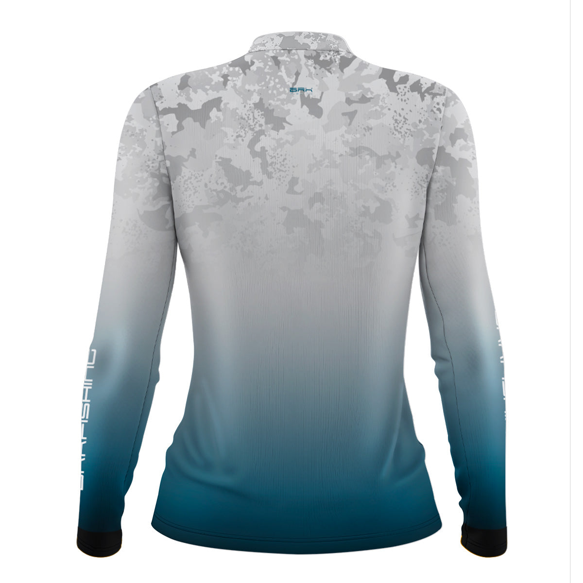 Camisa Feminina de Pesca Brk Cinza e Azul Camuflado com Proteção UV50+ t Brk Fishing
